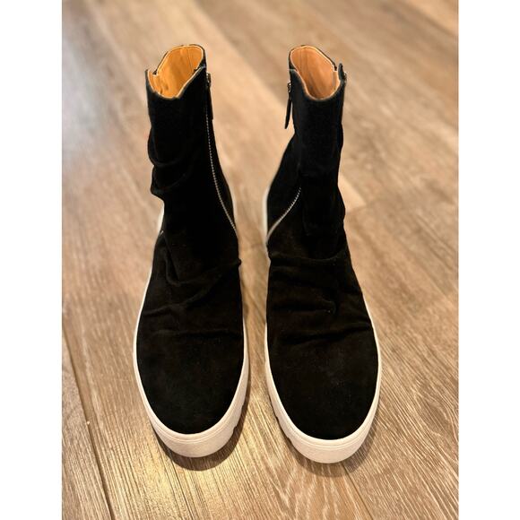 JSlides Womens Nila Sneaker Boot Size 10M Black Suede Zip High Top Shoe Platform - Picture 2 of 4